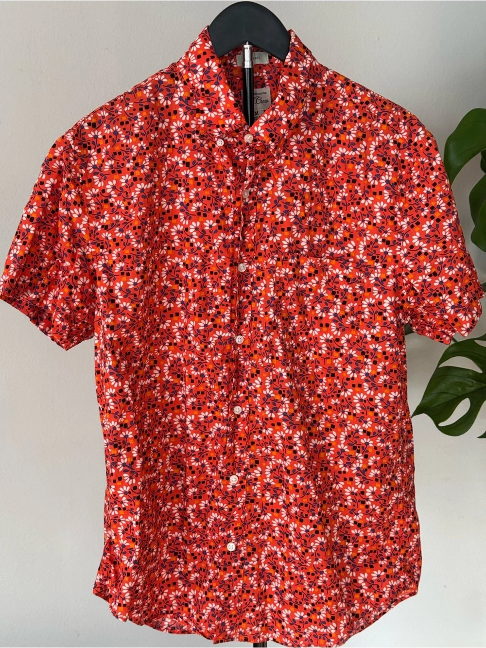 J. Crew Red Floral Short-Sleeve Button-Down Shirt